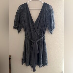 Elegant Charcoal Lace Wrap Romper